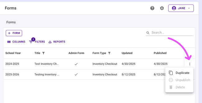Duplicate an inventory checkout form