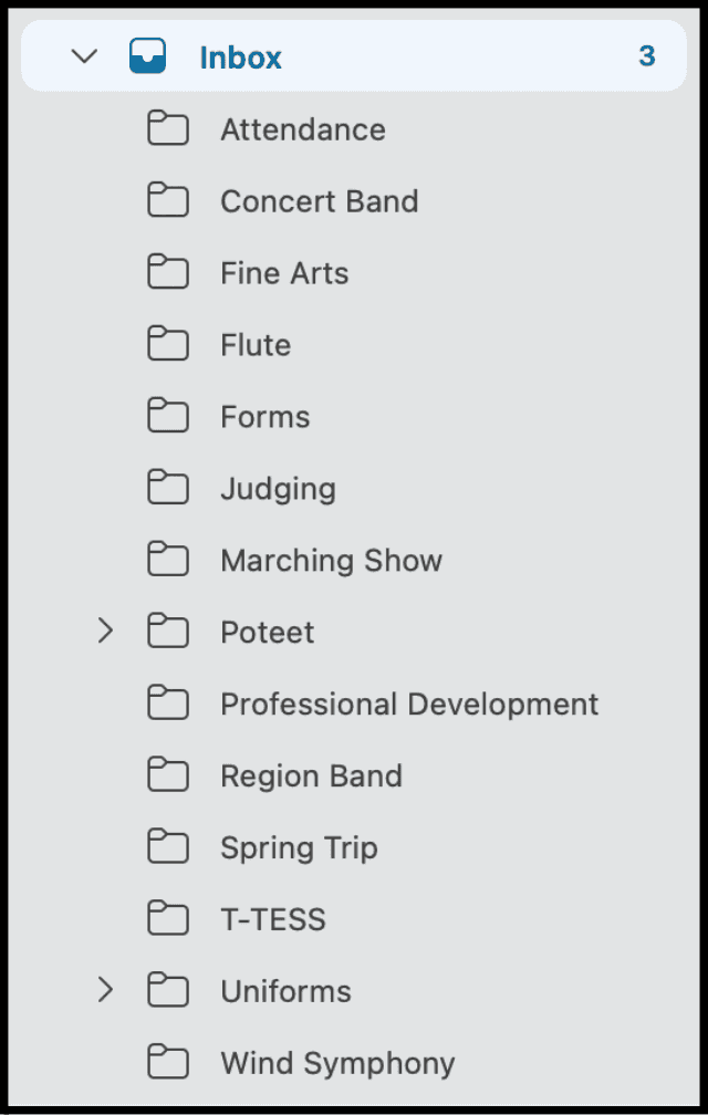 Example email inbox folder structure.