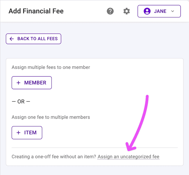 Add an uncategorized fee from the "Add Fees" page