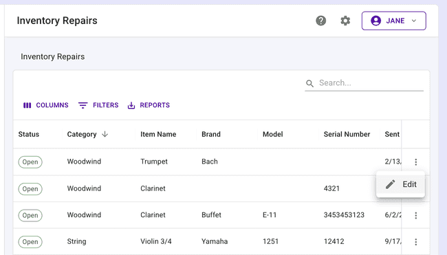 View all inventory repairs for your organization