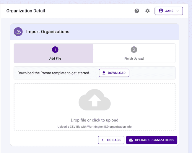 Download the template, fill it out, and upload it