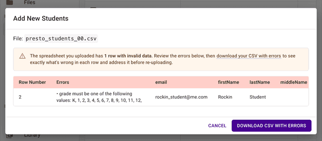 Quickly download the CSV file with errors