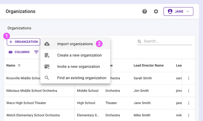 Press the Add Organization button