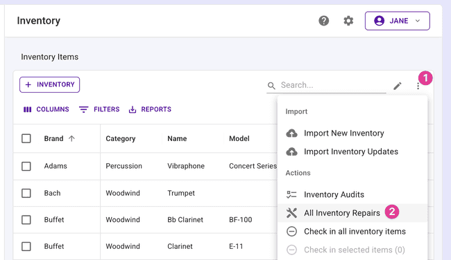 Get to All Repairs from the top-right More Action menu