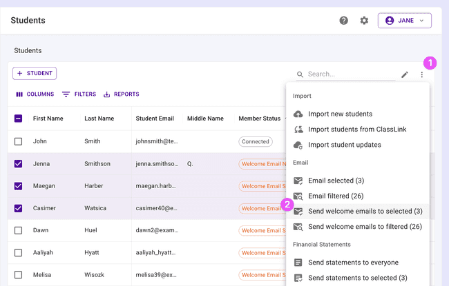 Send welcome emails to selected or filtered members