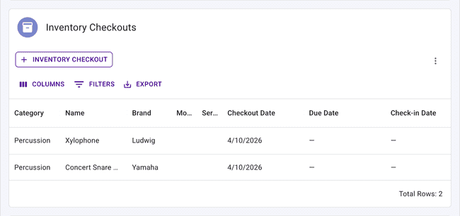 View inventory checkout history on the student details page